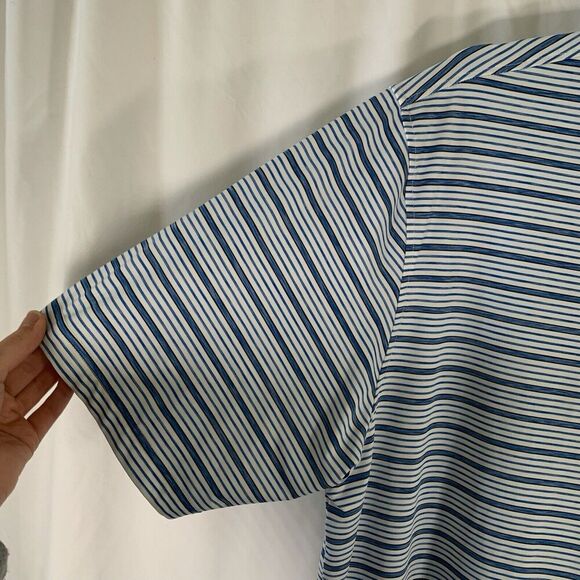 FootJoy Golf Polo Shirt Men's Large White Blue Striped Short Sleeve 1/4 Button - Picture 4 of 7